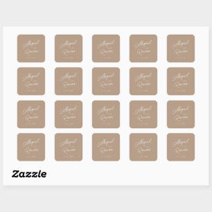 Boho-Sand-Minimalist-Script-Hochzeitsaufkleber Quadratischer Aufkleber