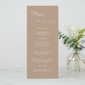 Boho-Sand-Minimalist-Script-Lange-Hochzeits-Menüka Einladung (Stehend Vorderseite)
