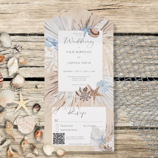 Boho Sand Tan Beach Rustikaler QR-Code All In One Einladung