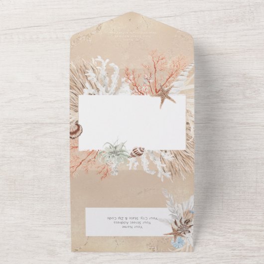 Boho Sand Tan Beach Rustikales Abendessen All In One Einladung (Außenbereich)