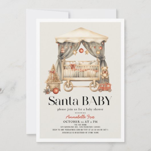 Boho Santa Baby Christmas Holiday Crib Baby Shower Einladung (Vorderseite)