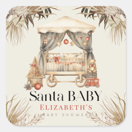 Boho Santa Baby Weihnachtskrippe Kinderdusche Quadratischer Aufkleber (Vorderseite)