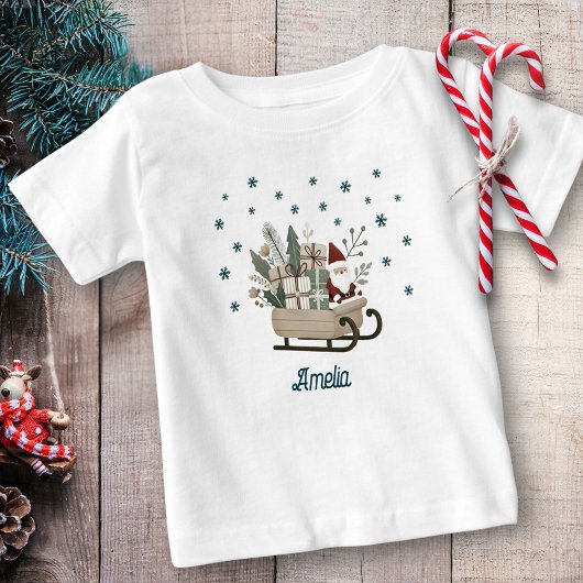 Boho Santa on Sleigh mit Geschenken Schneeflocken Baby T-shirt