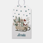 Boho Santa on Sleigh mit Geschenken Schneeflocken Geschenkanhänger (Vorderseite)