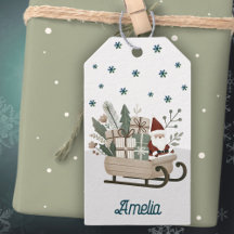 Boho Santa on Sleigh mit Geschenken Schneeflocken