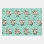 Boho Santa on Sleigh mit Geschenken Schneeflocken Geschenkpapier Set (Vorderseite 3)