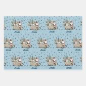 Boho Santa on Sleigh mit Geschenken Schneeflocken Geschenkpapier Set (Vorderseite 2)