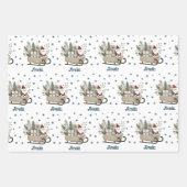 Boho Santa on Sleigh mit Geschenken Schneeflocken Geschenkpapier Set (Vorderseite)