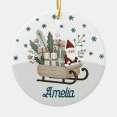 Boho Santa on Sleigh mit Geschenken Schneeflocken  Keramik Ornament (Vorne)