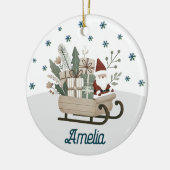 Boho Santa on Sleigh mit Geschenken Schneeflocken  Keramik Ornament (Links)