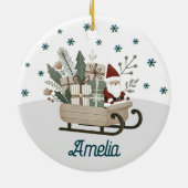 Boho Santa on Sleigh mit Geschenken Schneeflocken  Keramik Ornament (Hinten)