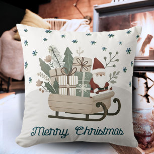 Boho Santa on Sleigh mit Geschenken Schneeflocken  Kissen