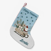 Boho Santa on Sleigh mit Geschenken Schneeflocken  Kleiner Weihnachtsstrumpf (Vorderansicht (hängend))