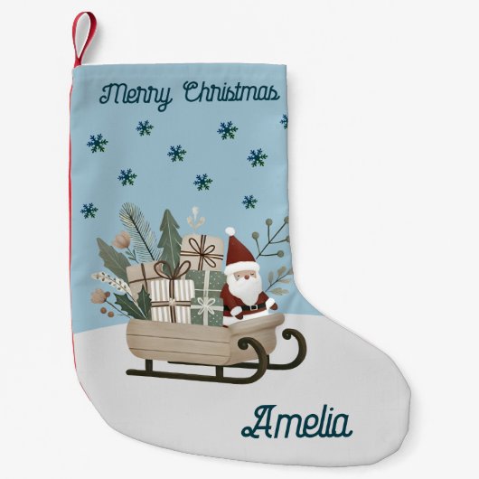 Boho Santa on Sleigh mit Geschenken Schneeflocken  Kleiner Weihnachtsstrumpf (Vorderseite)