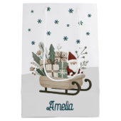 Boho Santa on Sleigh mit Geschenken Schneeflocken Mittlere Geschenktüte (Rückseite)