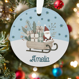 Boho Santa on Sleigh mit Geschenken Schneeflocken  Ornament