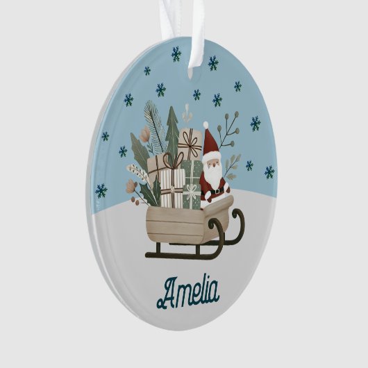 Boho Santa on Sleigh mit Geschenken Schneeflocken  Ornament (Vorderseite)