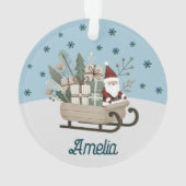 Boho Santa on Sleigh mit Geschenken Schneeflocken Ornament (Rückseite)
