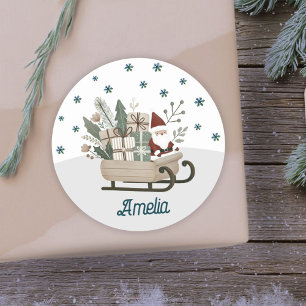 Boho Santa on Sleigh mit Geschenken Schneeflocken  Runder Aufkleber