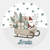 Boho Santa on Sleigh mit Geschenken Schneeflocken  Runder Aufkleber (Vorderseite)