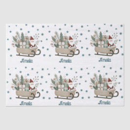 Boho Santa on Sleigh mit Geschenken Schneeflocken  Seidenpapier