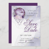 Boho Save the Date Dusty Lila Celestial Mandala Einladung (Vorne/Hinten)