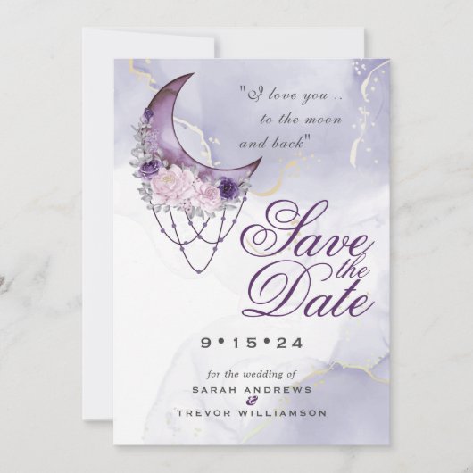 Boho Save the Date Dusty Lila Crescent Moon Einladung (Vorderseite)