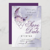 Boho Save the Date Dusty Lila Crescent Moon Einladung (Vorne/Hinten)