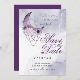 Boho Save the Date Dusty Lila Crescent Moon Einladung
