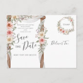 Boho Save the Date - Elegant Bohemisch Floral Ankündigungspostkarte (Rückseite)