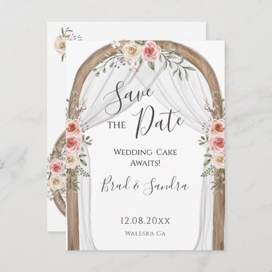 Boho Save the Date - Eleganter Bohemischer Blumenb Ankündigungspostkarte (Vorne/Hinten)