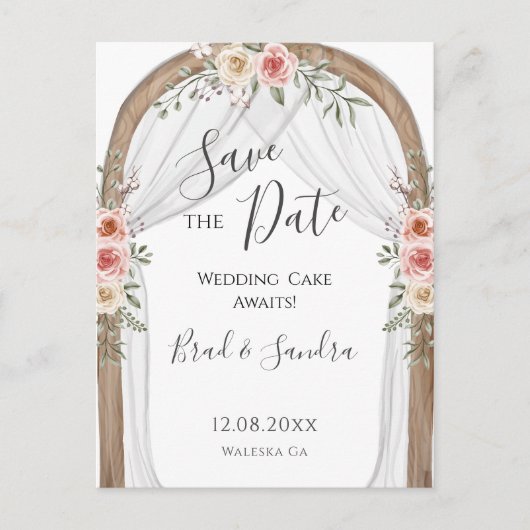 Boho Save the Date - Eleganter Bohemischer Blumenb Ankündigungspostkarte (Vorderseite)