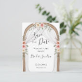 Boho Save the Date - Eleganter Bohemischer Blumenb Ankündigungspostkarte (Stehend Vorderseite)