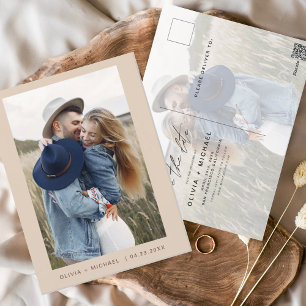 Boho Save the Date Foto Minimal Script Postcard Postkarte