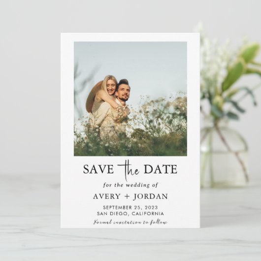 Boho Save the Date, Foto Save the Date Minimalisti Einladung (Stehend Vorderseite)
