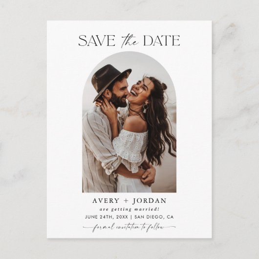 Boho Save the Date, Foto Save the Date Minimalisti Postkarte (Vorderseite)