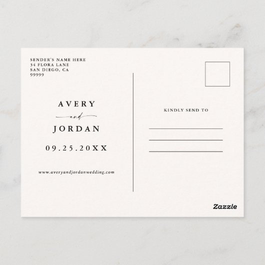 Boho Save the Date, Foto Save the Date Minimalisti Postkarte (Rückseite)