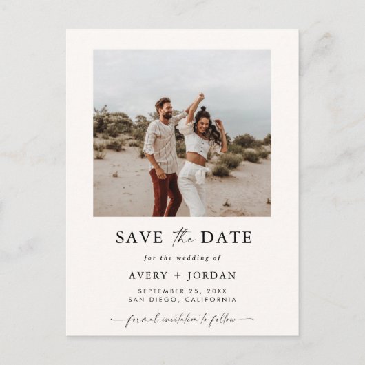 Boho Save the Date, Foto Save the Date Minimalisti Postkarte (Vorderseite)