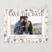 Boho Save the Date Wildblume & Foto Postkarte (Vorderseite)