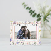 Boho Save the Date Wildblume & Foto Postkarte (Stehend Vorderseite)