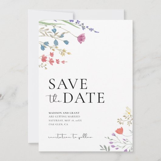 Boho Save the Date, Wildblume Save the Date Einladung (Vorderseite)