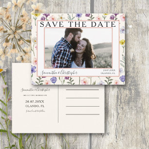 Boho Save the Date Wildflower & Foto Postkarte