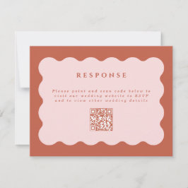 Boho Scallop Terracotta & Blush Wedding QR Code RSVP Karte