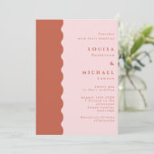 Boho Scalloped Edge Terracotta & Blush Wedding Einladung (Stehend Vorderseite)