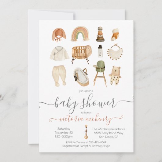 Boho Scandi Baby Shower Einladung (Vorderseite)