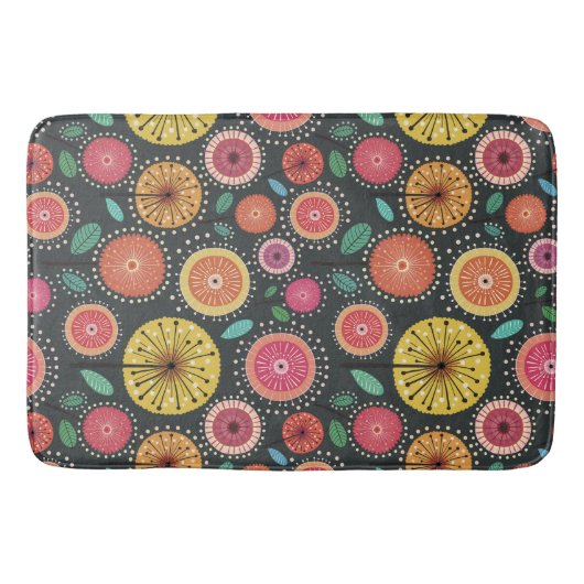 Boho Scandi Folk Blume Muster Badematte (Vorderseite)