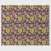 Boho Scandi Folk Blume Muster Wrapping Paper Geschenkpapier (Flach)
