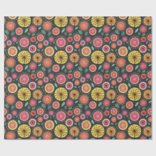 Boho Scandi Folk Blume Muster Wrapping Paper Geschenkpapier (Flach)