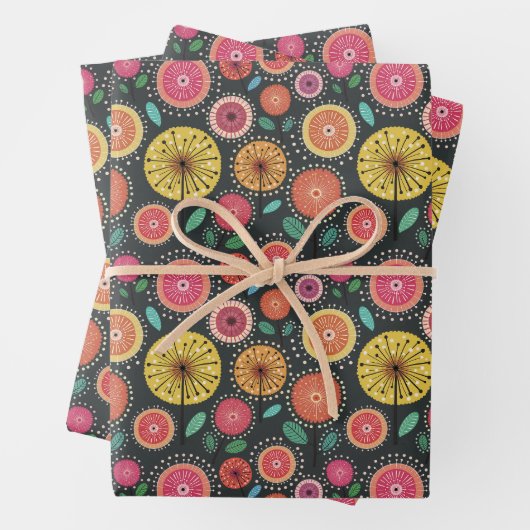 Boho Scandi Folk Blume Muster Wrapping Paper Geschenkpapier Set (Beispiel)