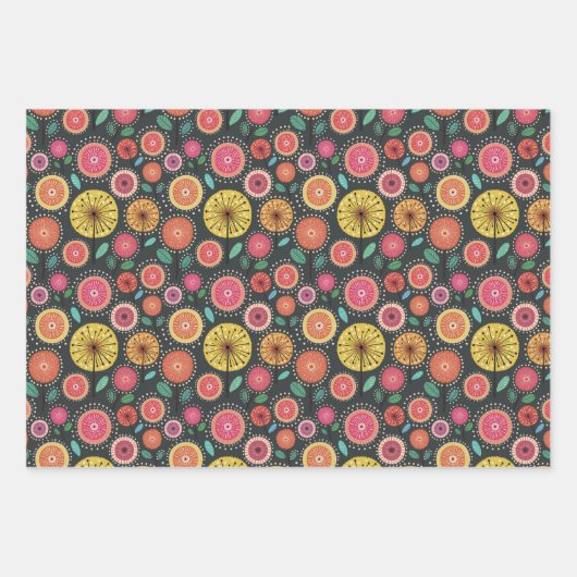 Boho Scandi Folk Blume Muster Wrapping Paper Geschenkpapier Set (Vorderseite)
